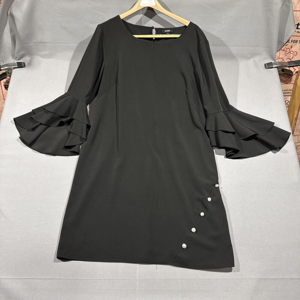 MSK XL Black Dress Bell Sleeves Jeweled Formal